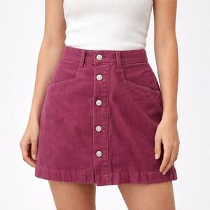 Free People Corduroy Mini Skirt Button Front Pockets Burgundy Fall Pink Size 4